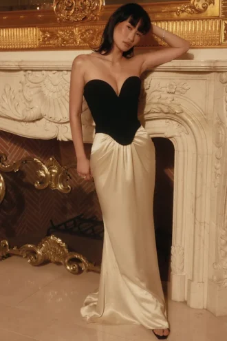 Sorcha Black & Champagne Corset Maxi Gown