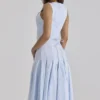 Soretta Blue Pleated Lace Up Cotton Midi Dress
