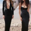 Stefania Black Corset Maxi Dress