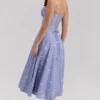 Steffani Blue Daisy Print Stretch Cotton Midi Sundress
