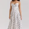 Steffani Cream Stretch Cotton Floral Print Midi Sundress
