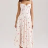 Steffani White Stretch Cotton Rose Print Midi Sundress
