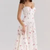 Steffani White Stretch Cotton Rose Print Midi Sundress