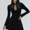 Stella Black Velvet Keyhole Mini Dress