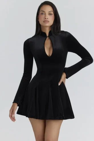 Stella Black Velvet Keyhole Mini Dress