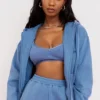 Storm Azure Cotton Fleece-Back Zip Through Hoodie