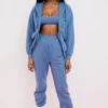 Storm Azure Cotton Fleece-Back Zip Through Hoodie