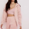 Storm Blush Cotton Fleece-Back Zip Through Hoodie