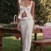 Sydel White Satin Bias Cut Maxi Skirt