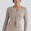 Sylvia Taupe Ribbed Knit Cardigan
