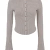 Sylvia Taupe Ribbed Knit Cardigan