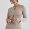 Sylvia Taupe Ribbed Knit Cardigan
