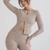 Sylvia Taupe Ribbed Knit Cardigan