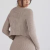Sylvia Taupe Ribbed Knit Cardigan