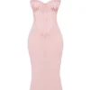 Syrah Soft Peach Lace Back Midi Dress