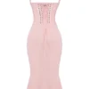 Syrah Soft Peach Lace Back Midi Dress