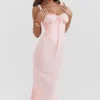 Syrah Soft Peach Lace Back Midi Dress