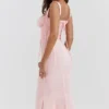 Syrah Soft Peach Lace Back Midi Dress
