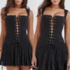 Talia Black Pleated Mini Dress