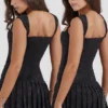 Talia Black Pleated Mini Dress
