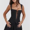 Talia Black Pleated Mini Dress