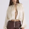 Talia Ecru Satin Open Front Blouse