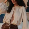 Talia Ecru Satin Open Front Blouse