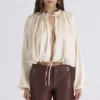 Talia Ecru Satin Open Front Blouse