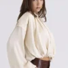 Talia Ecru Satin Open Front Blouse