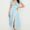 Tallulah Blue Ivory Floral Puff Sleeve Midi Dress