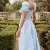 Tallulah Blue Ivory Floral Puff Sleeve Midi Dress