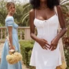 Tallulah Blue Ivory Floral Puff Sleeve Midi Dress