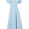 Tallulah Blue Ivory Floral Puff Sleeve Midi Dress