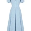Tallulah Blue Ivory Floral Puff Sleeve Midi Dress