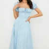Tallulah Blue Ivory Floral Puff Sleeve Midi Dress