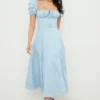 Tallulah Blue Ivory Floral Puff Sleeve Midi Dress