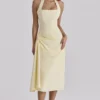 Tallulah Lemon Halter Neck Cotton Midi Dress