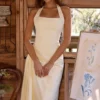 Tallulah Lemon Halter Neck Cotton Midi Dress