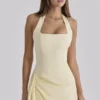 Tallulah Lemon Halter Neck Cotton Midi Dress