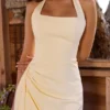 Tallulah Lemon Halter Neck Cotton Midi Dress