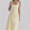 Tallulah Lemon Halter Neck Cotton Midi Dress