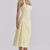 Tallulah Lemon Halter Neck Cotton Midi Dress