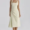 Tallulah Matcha Green Cotton Halter Neck Midi Dress