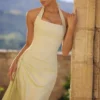 Tallulah Matcha Green Cotton Halter Neck Midi Dress