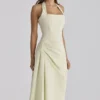Tallulah Matcha Green Cotton Halter Neck Midi Dress