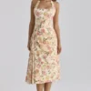 Tallulah Warm Rose Print Halter Neck Cotton Midi Dress
