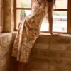 Tallulah Warm Rose Print Halter Neck Cotton Midi Dress