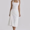 Tallulah White Halter Neck Cotton Midi Dress