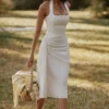 Tallulah White Halter Neck Cotton Midi Dress