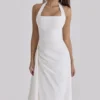 Tallulah White Halter Neck Cotton Midi Dress